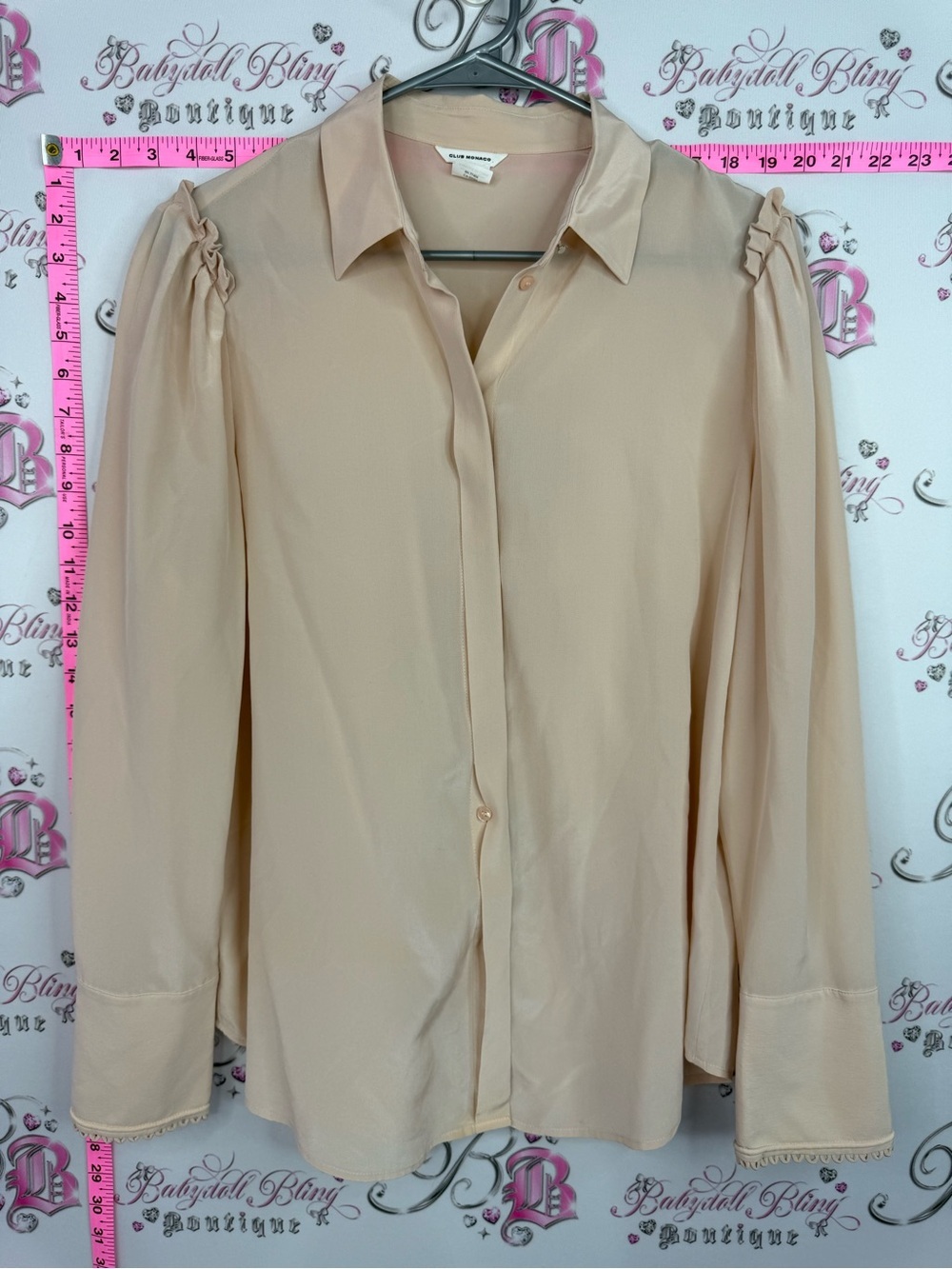 Club Monaco blouse Soft Beige Puff-Sleeve Button-Down Shirt